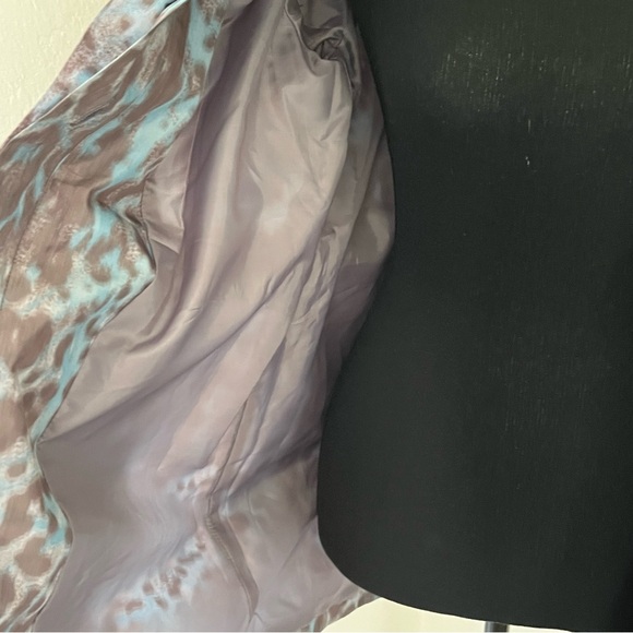 Simonton Says Women Animal Print Anorak Jacket XS Blue Grey Tie Waist Rain Slick - Picture 10 of 16